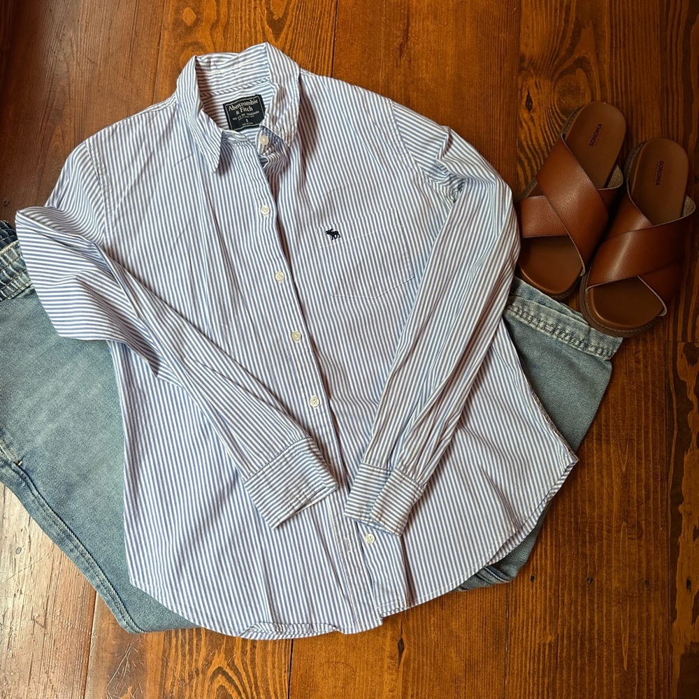 Abercrombie & Fitch Blue and White Casual Button Down Shirt
